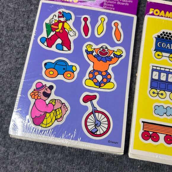Vintage Foamys Puffy Stickers 1970's 1980's Rainbow Clown Train Lot of 2 - Picture 3 of 7